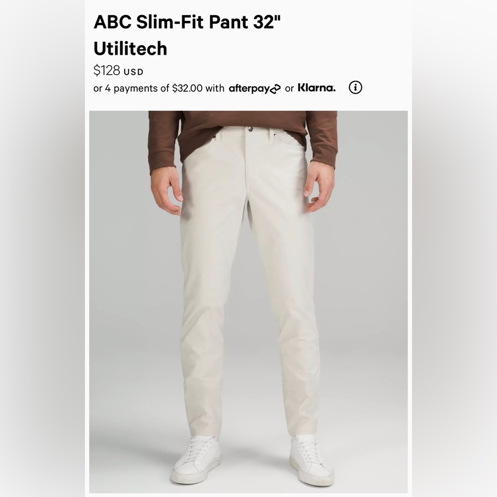 Mens lululemon abc slim utilitech pants 30” waist 32” inseam - Bone